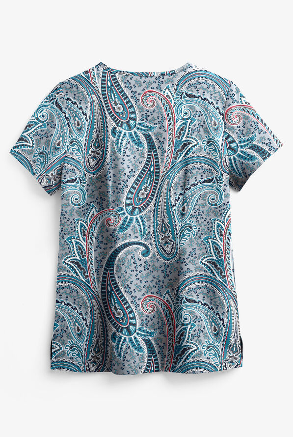 Butter-Soft STRETCH Floral Paisley Women's 1-Pocket V-Neck Print Scrub Top - null - 2