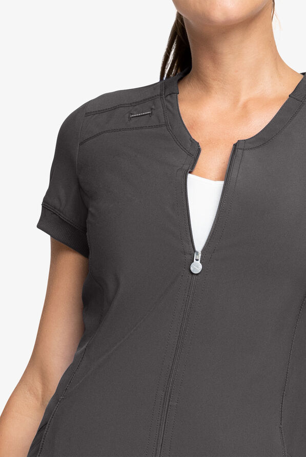 Blusa médica Cherokee Infinity con cuello redondo y cremallera para mujer - Pewter - 5