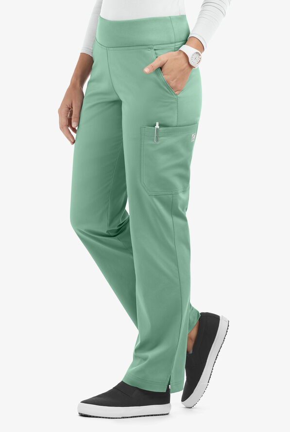 Butter-Soft STRETCH Women's 4-Pocket Knit Waistband Yoga Scrub Pants - Tall - Water Mint - 1