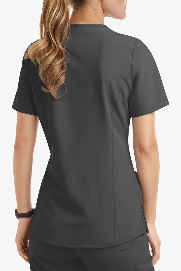 Blusa m&eacute;dica MOVEMENT by Butter-Soft Capella estilo cruzado con 5 bolsillos para mujer - Pewter - 3