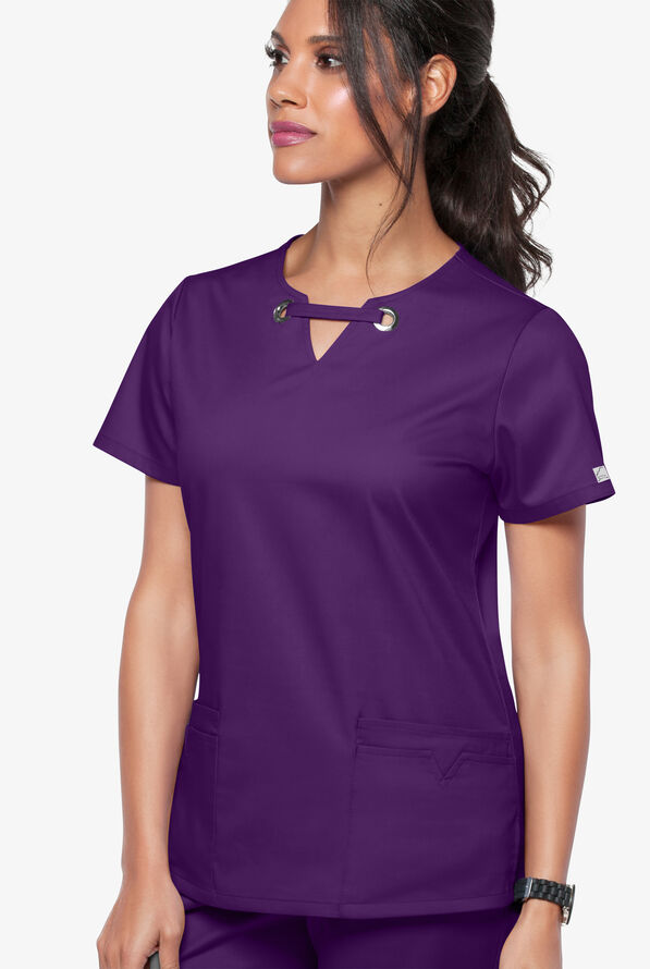 Blusa médica UA Butter-Soft STRETCH con ojales y 4 bolsillos para mujer - Eggplant - 2