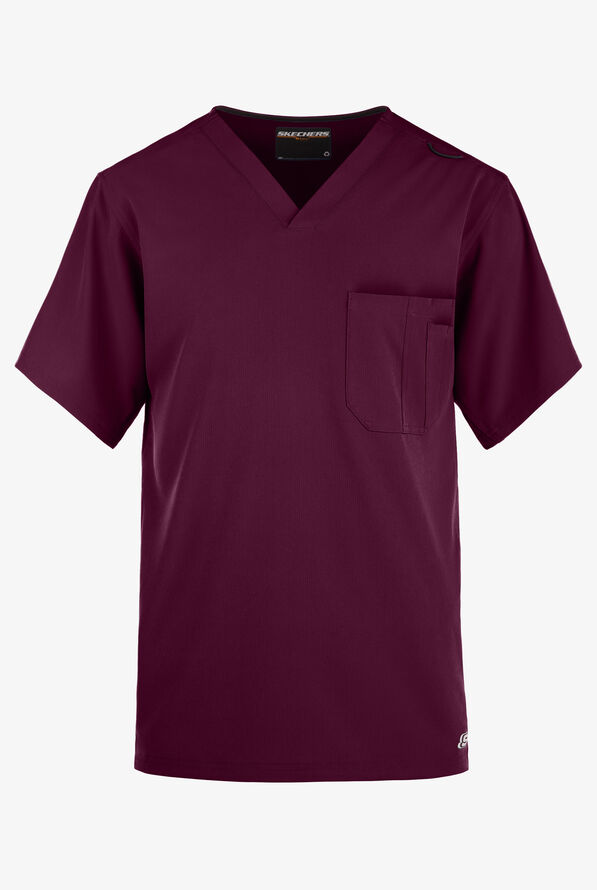 Skechers by Barco Structure Men's 1-Pocket STRETCH V-Neck Scrub Top - Wine - 1