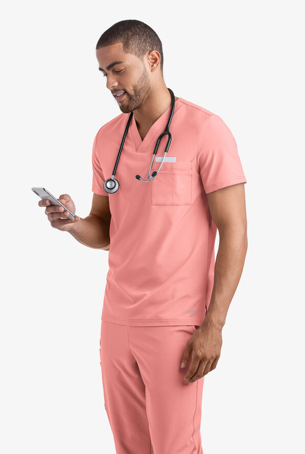 Easy STRETCH Riley Unisex 3-Pocket V-Neck Scrub Top - Autumn Coral - 2