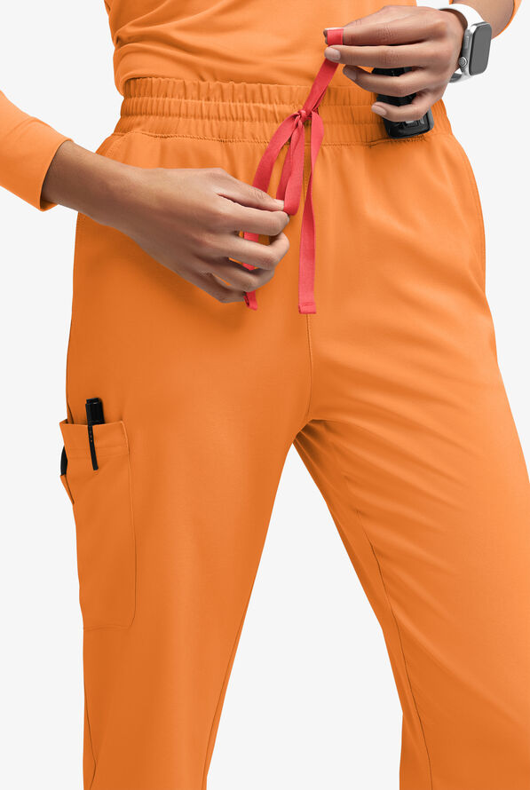 Easy STRETCH Naya Women’s Natural Waist 6-Pocket Straight Leg Scrub Pants - Petite - Apricot Crush/Radiant Red - 3