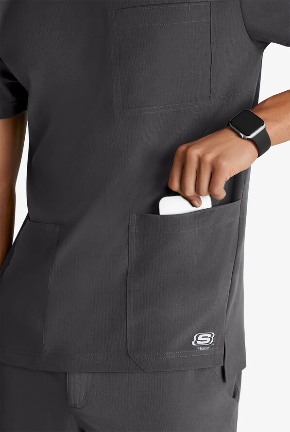 Skechers by Barco Thesis Men's 3-Pocket STRETCH Tuck In V-Neck Scrub Top - Pewter - 3