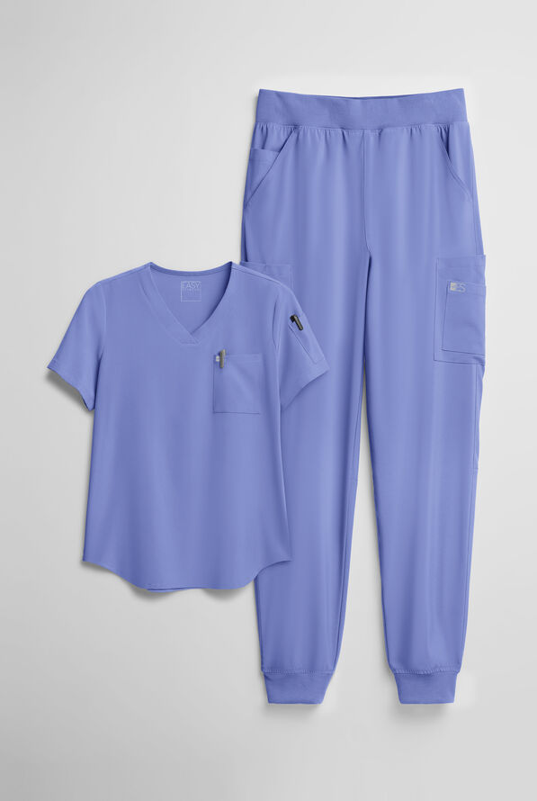 Conjunto de uniforme m&eacute;dico Easy STRETCH con 10 bolsillos para mujer - Ceil Blue - 1