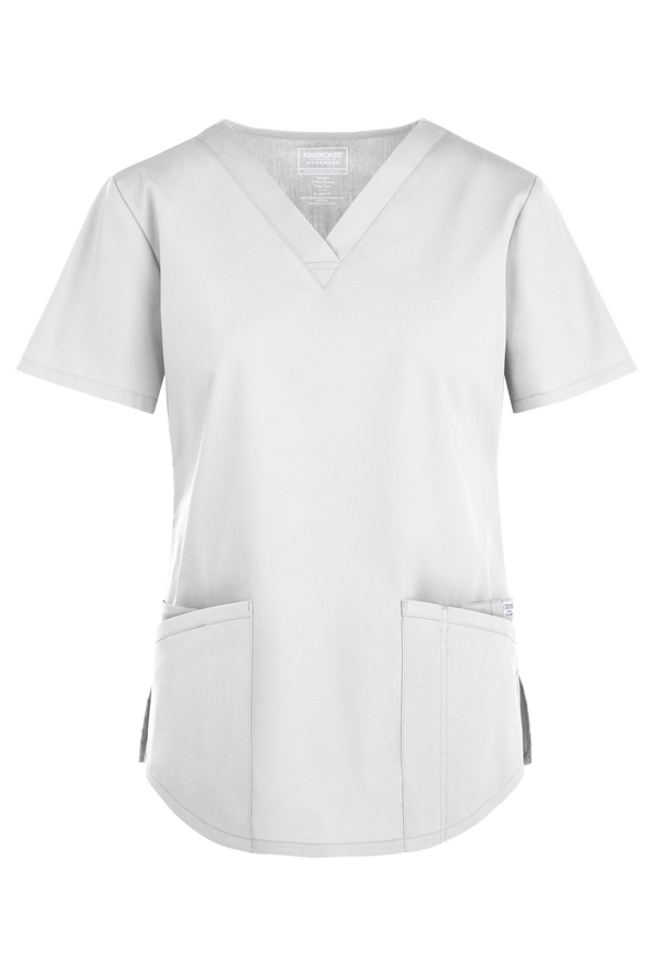 Cherokee Workwear Professionals Women's 3-Pocket STRETCH V-Neck Scrub Top - White - 1