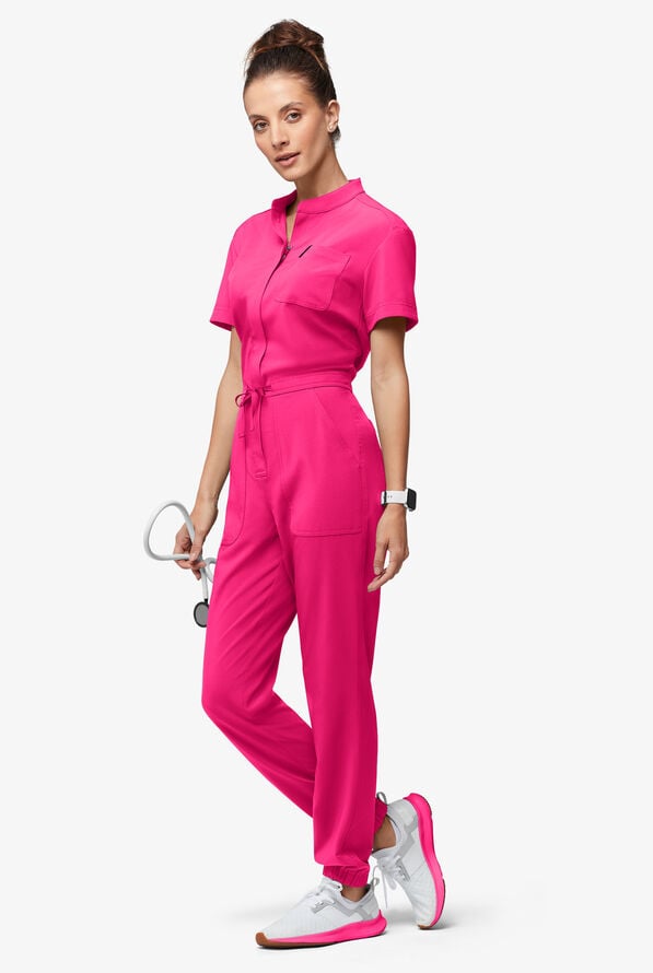 Easy STRETCH Allie Women's 6-Pocket Short Sleeve Jumpsuit - Reactive Pink - 1