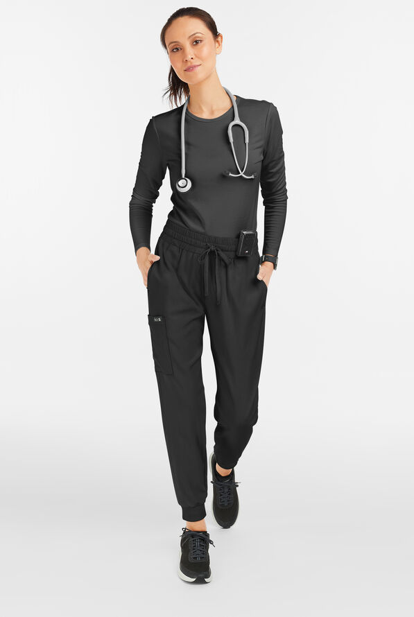 koi Basics Gemma Women's 5-Pocket STRETCH Cargo Jogger Scrub Pants - Black - 4