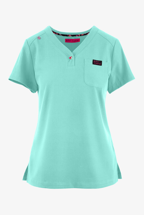 Betsey Johnson Rosemary Women's 1-Pocket STRETCH Y-Neck Scrub Top - Fresh Mint - 1