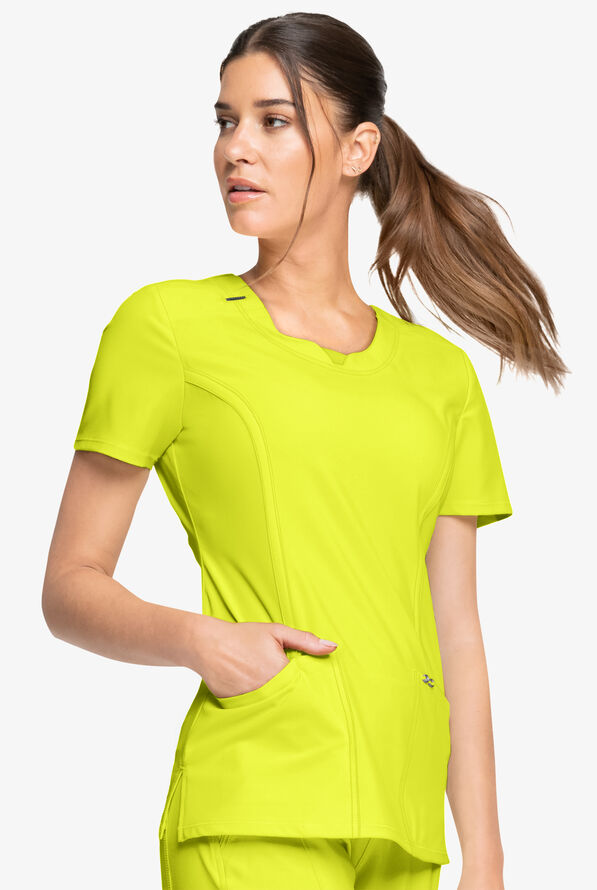 Infinity Women's 3-Pocket STRETCH Round Neck Scrub Top - Lime Time - 3