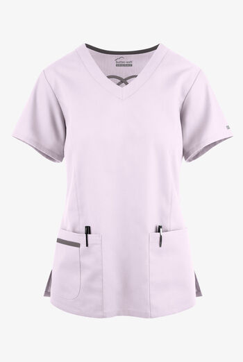 Blusa m&eacute;dica Butter-Soft Originals con cuello entrecruzado en contraste y 3 bolsillos para mujer