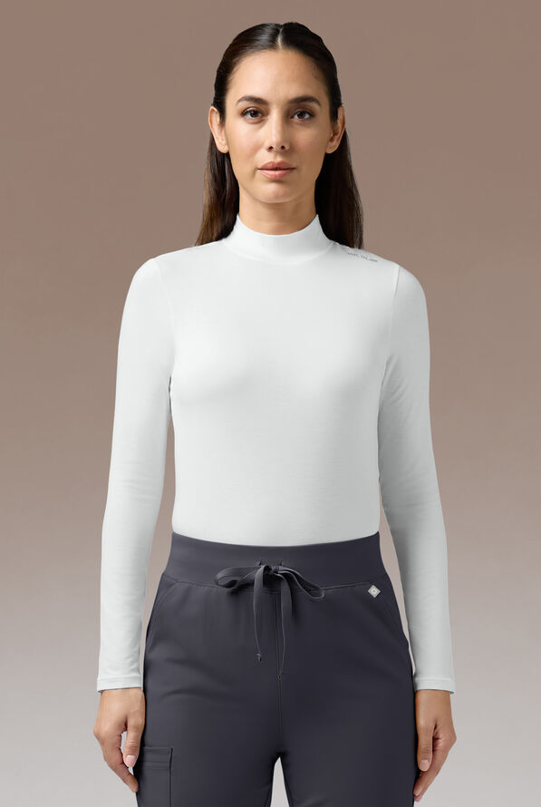 Hypothesis Inner K Women's STRETCH Long Sleeve Mock Neck Knit Underscrub - White - 1