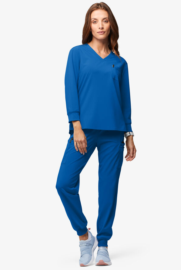 Easy STRETCH Women's Josie 2-Pocket Relaxed 3/4" Sleeve Scrub Top - Royal - 4