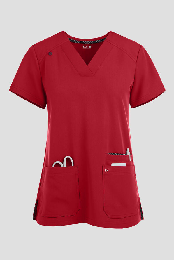 Blusa m&eacute;dica Koi Next Gen Hustle and Hear con cuello en V y 3 bolsillos para mujer - Ruby - 1