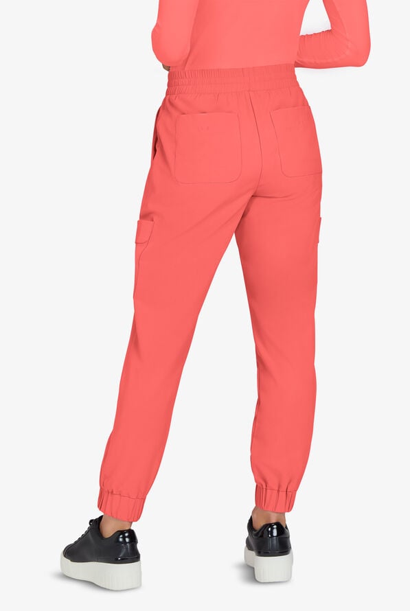 Planet koi Terra Women's 6-Pocket STRETCH Drawstring Waist Cargo Jogger Scrub Pants - Sunset Coral - 3