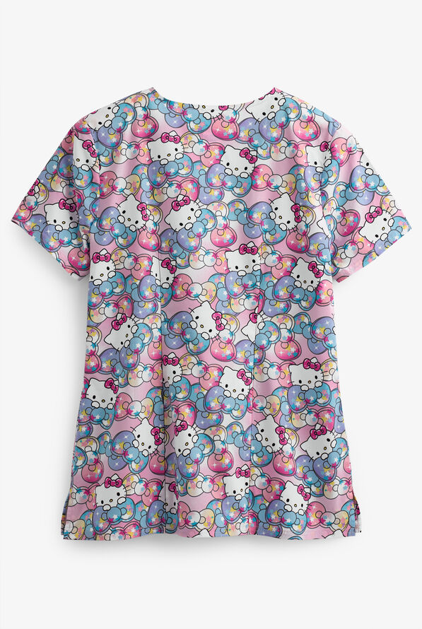 Cherokee Tooniforms Sanrio Hello Kitty Rainbow Women's 2-Pocket V-Neck Print Scrub Top - null - 2