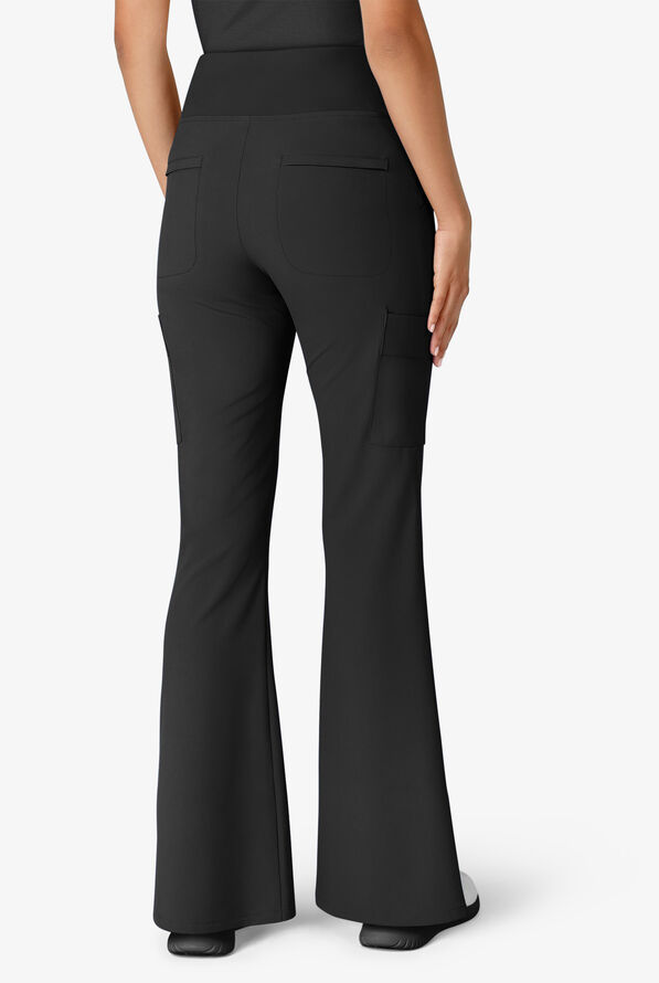 Wink Renew Women's 7-Pocket STRETCH Yoga Waist Flare Notch Leg Cargo Scrub Pants - Black - 3