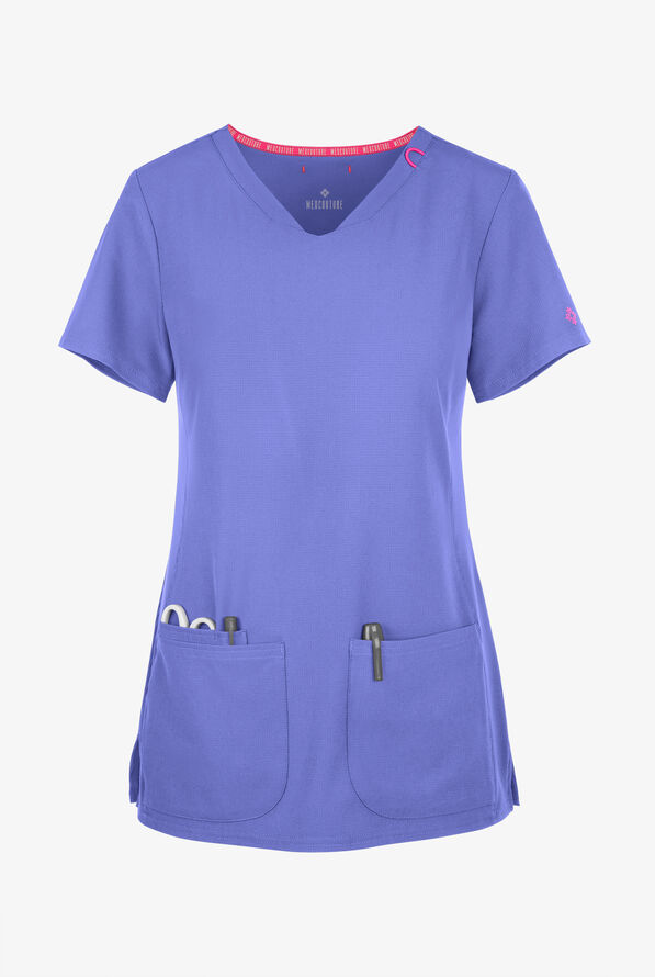 Med Couture Amp Women's 3-Pocket STRETCH V-Neck Scrub Top - Ceil Blue - 1