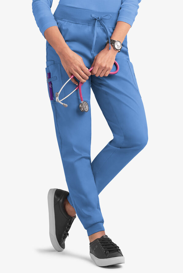 Butter-Soft STRETCH Women's 5-Pocket Cargo Jogger Scrub Pants - Petite - Ceil Blue - 1
