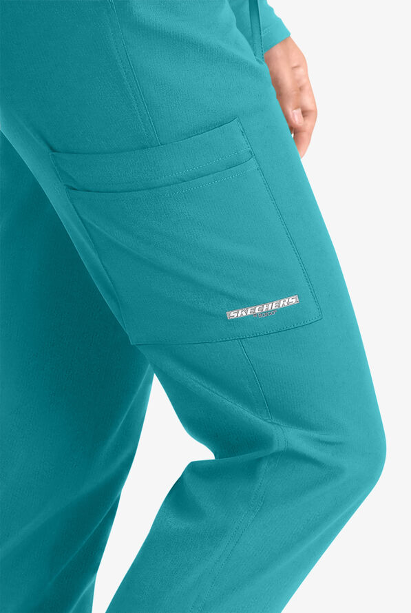 Skechers by Barco Theory Women's 4-Pocket STRETCH Cargo Jogger Scrub Pants - Teal - 2