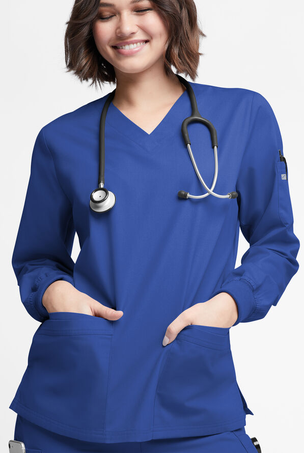 Blusa médica manga larga Butter-Soft Originals con cuello en V curvo y 7 bolsillos para mujer - Galaxy - 2