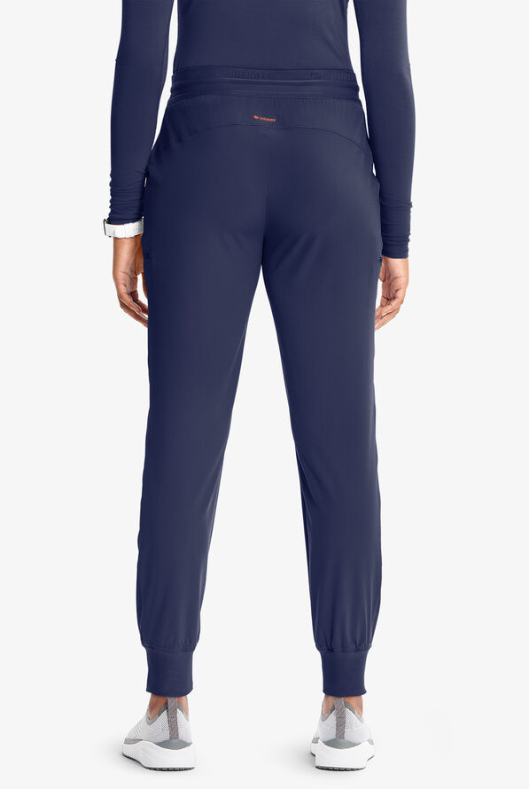 Infinity GNR8 Women's 4-Pocket STRETCH Rib-Knit Internal Drawstring Cargo Jogger Scrub Pants - Navy/Vivid Orange - 4