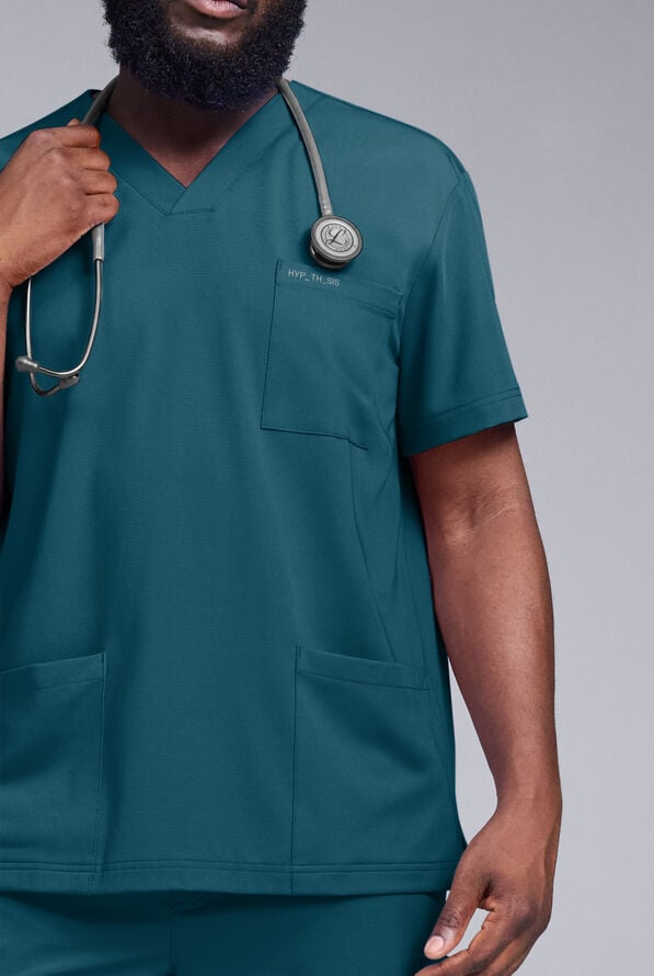 Camisa m&eacute;dica Hypothesis S-R Shift Ready con cuello en V y 4 bolsillos para hombre - Caribbean Blue - 4