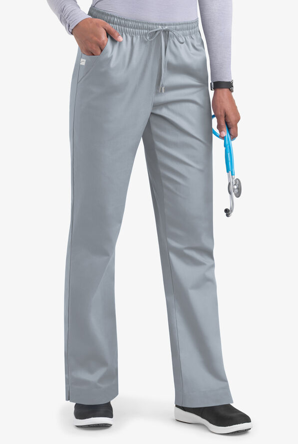 Butter-Soft STRETCH Women's 3-Pocket Elastic Waist Drawstring Scrub Pants - Tall - Silver - 1