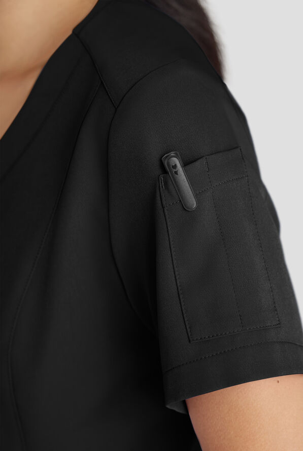 ReSurge Ruby Women's 5-Pocket Curved V-Neck Top - Black - 4