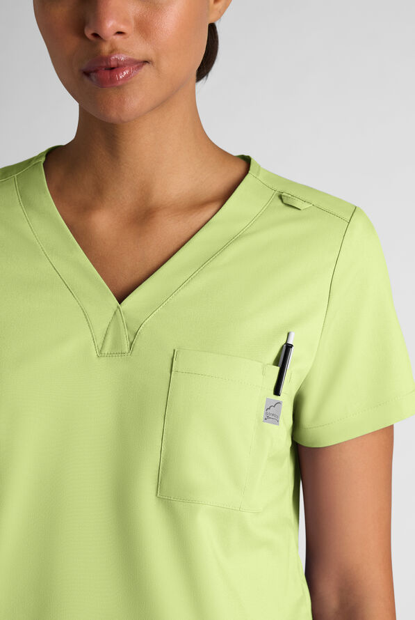 Butter-Soft STRETCH FLXTEK+ Women's 2-Pocket V-Neck Tuck-In Scrub Top - Cool Matcha - 4