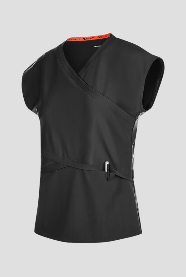 Infinity GNR8 Kinetic Knit Women's 3-Pocket STRETCH Dolman Wrap V-Neck Scrub Top - Black - 2