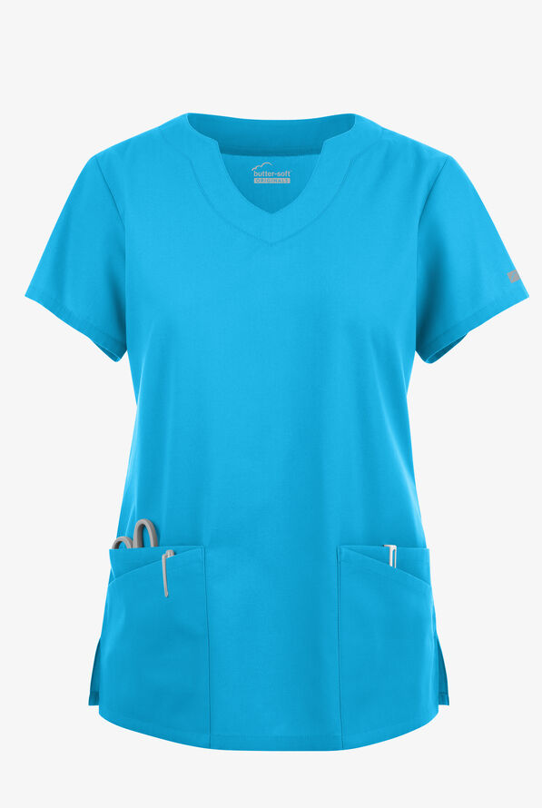 Blusa médica Butter-Soft Originals con cuello festoneado y 6 bolsillos para mujer - Turquoise - 1