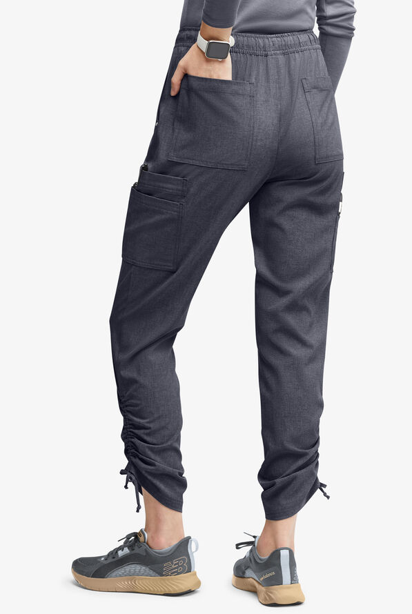 Easy STRETCH Halle Women's 11-Pocket Ruched Leg Jogger Scrub Pants - Charcoal Heather - 4