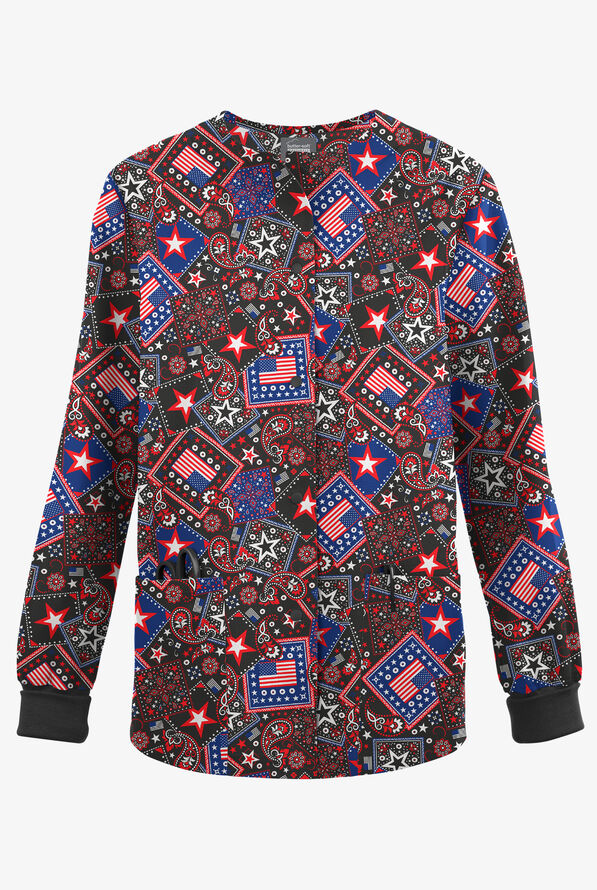 Butter-Soft Originals Americana Women's 3-Pocket Snap Front Print Scrub Jacket - null - 1