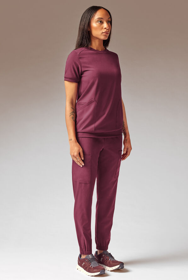 Blusa médica Hypothesis Kentica con cuello redondo y 4 bolsillos para mujer - Wine - 2