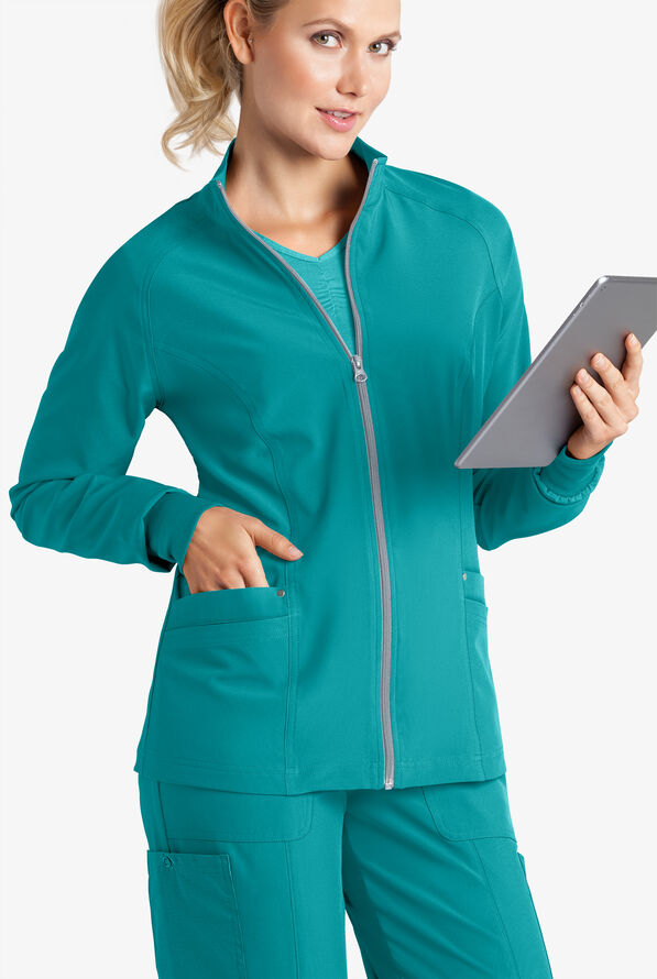 Easy STRETCH Zadie Women's 4-Pocket Raglan Scrub Jacket - Teal - 2