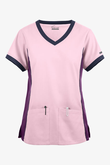 Butter-Soft Originals Women's 4-Pocket V-Neck Tri-Colorblock Scrub Top