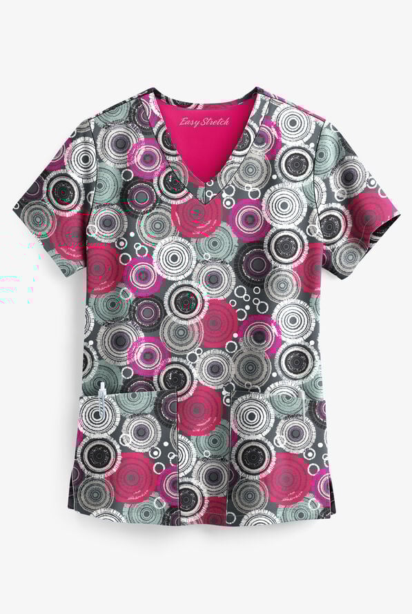 Easy STRETCH Mandala Tapestry Women's 2-Pocket Print Scrub Top - null - 1