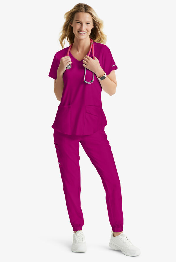 Skechers by Barco Theory Women's 4-Pocket STRETCH Cargo Jogger Scrub Pants - Autumn Berry - 4