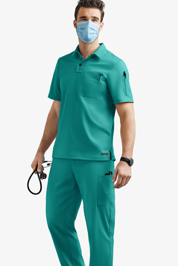 Advantage STRETCH Men's 3-Pocket Short Sleeve Polo with Back Air-Mesh Panels - Teal - 2