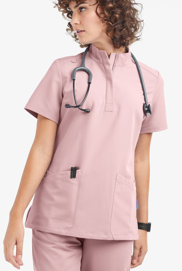 Movement by Butter-Soft Lyrae Women’s 6-Pocket Zip Closure Neck Scrub Top - Mauve Shadow - 2
