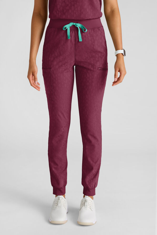 Easy STRETCH Olivia Women's Jacquard 7-Pocket Slim Leg Jogger Scrub Pant - Wine - 1