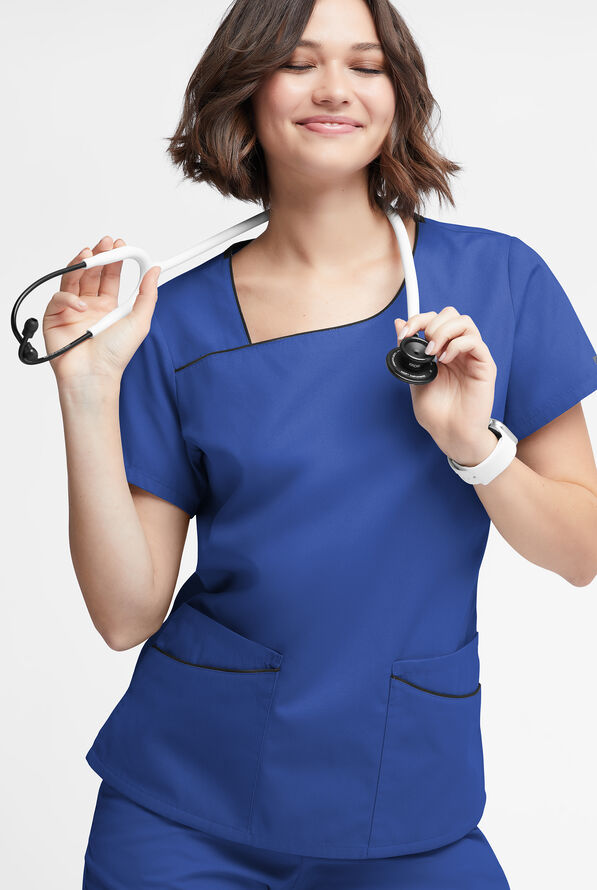 Butter-Soft Originals Women's 4-Pocket Asymmetrical Neck Scrub Top - Galaxy/Black - 2