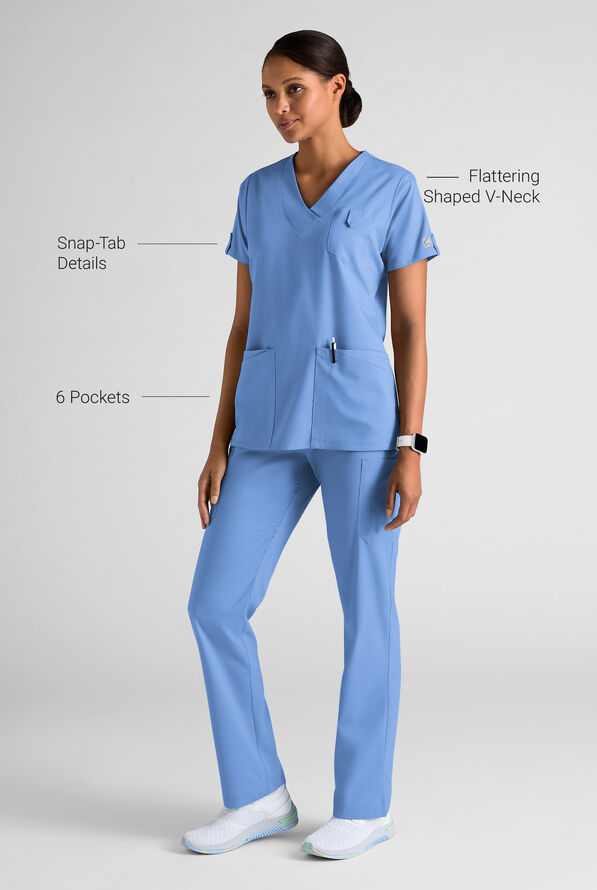 Butter-Soft STRETCH Women's 6-Pocket V-Neck Scrub Top - Ceil Blue - 3