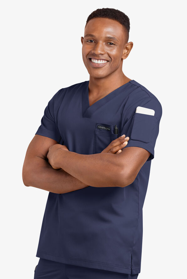 Advantage STRETCH Men's 4-Pocket V-Neck Scrub Top - Navy - 6