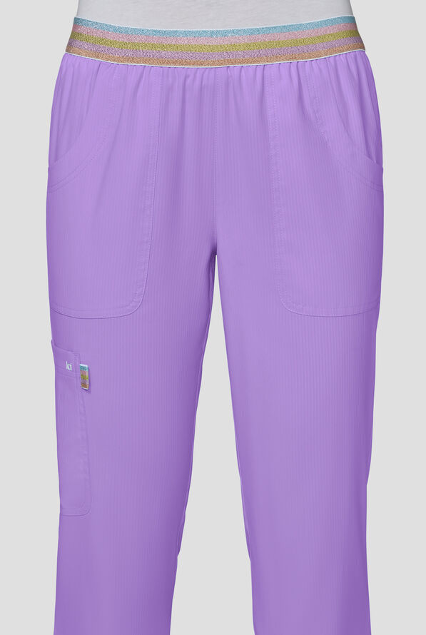 koi Lite&trade; Willow Women's 5-Pocket Rainbow Shimmer Trim Straight Leg Cargo Scrub Pant - French Lavender - 3