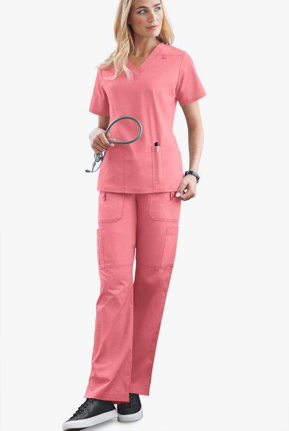 Butter-Soft STRETCH Women's 10-Pocket Drawstring Scrub Pants - Tall - Guava Fizz - 2