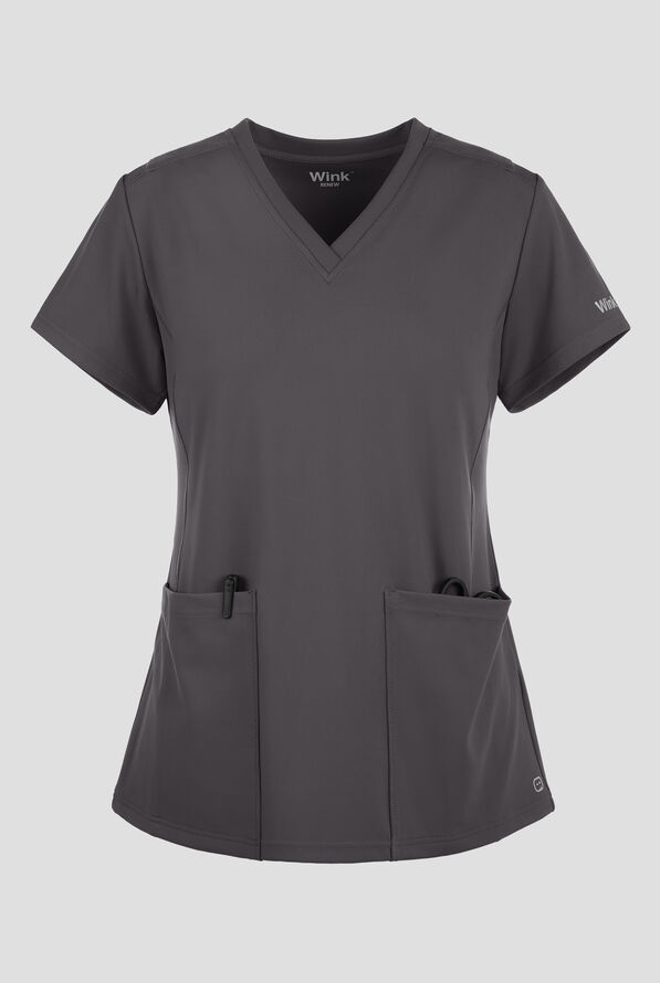 Wink Renew Knit Women's 2-Pocket STRETCH Flex N Reach Panel V-Neck Scrub Top - Pewter - 1