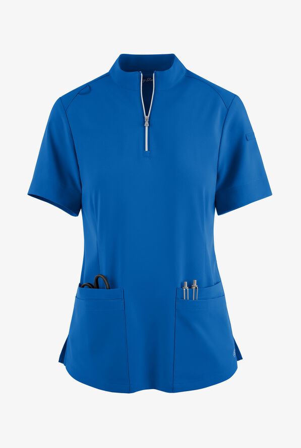 Blusa médica Easy STRETCH Jen con cremallera en el cuello y 4 bolsillos para mujer - Royal - 1
